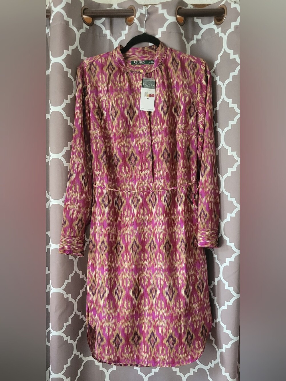 Lauren Ralph Lauren Magenta Ikat Long-Sleeve Shirtdress